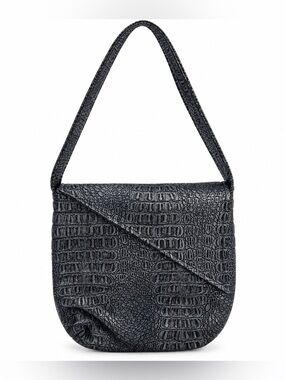 Black Crocodile Embossed Shoulder Bag Handbag